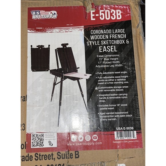 Large French Style Cherry Easel with Drawer Artist Sketchbox Tripod Wood Palette - Picture 2 of 4